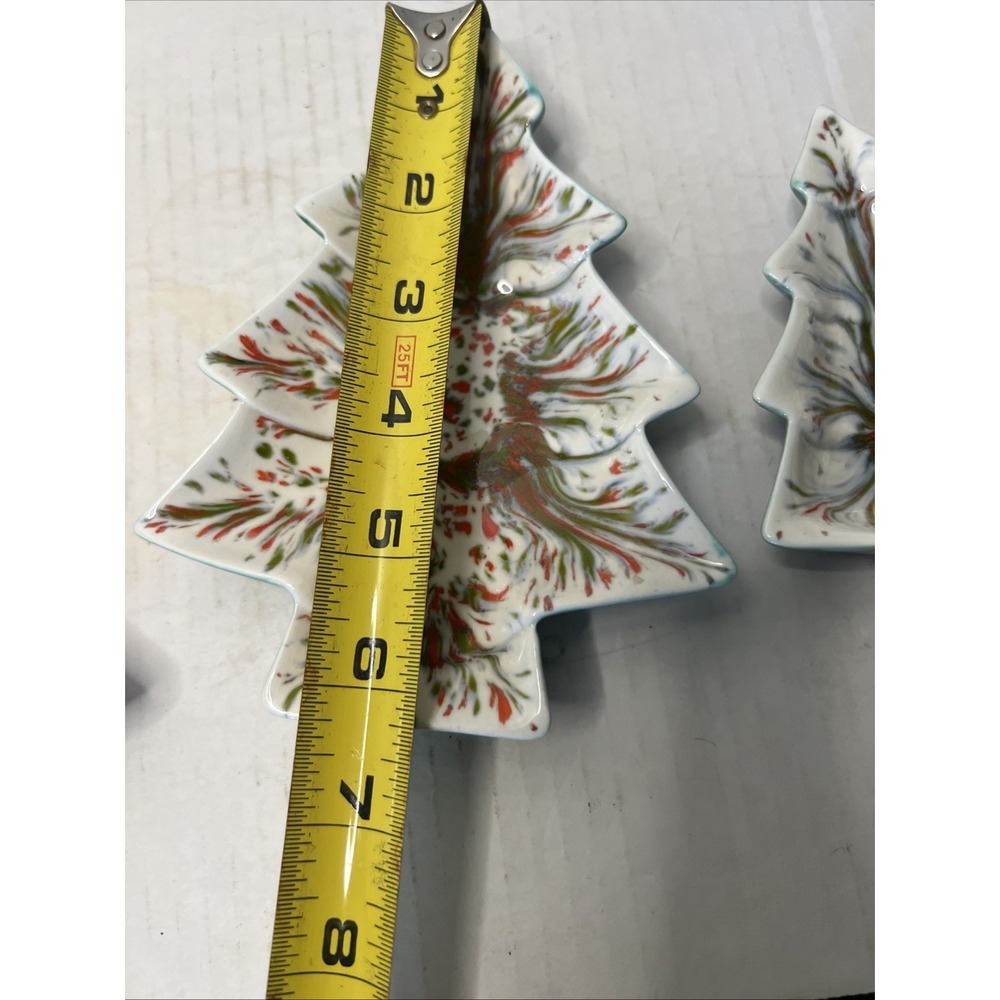 Vtg. 3 PCs Nesting Ceramic Splatter Speckle Christmas Tree Candy Trinket Dishes - Picture 7 of 8